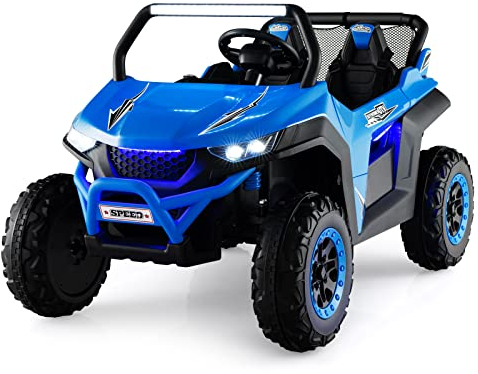 COSTWAY 2 Sitzer Kinderauto mit 2,4G Fernbedienung, 12V Kinder UTV mit Musik und Scheinwerfer, Elektro Auto 2-4 km/h, für Kinder ab 3 Jahren (Blau)