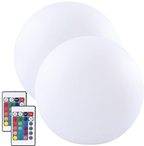 Lunartec LED-Stimmungslampe: 2er-Set Akku-Leuchtkugeln für innen & außen, Ø 30 cm, IP54, RGBW-LED (Kugelleuchte Tischlampe, Kugelleuchte außen, Tischlampen)