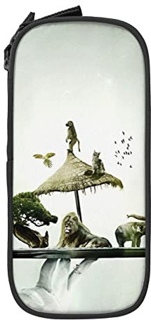 Kreative Tiere auf dem Teller Federmäppchen, Bleistiftbox, minimalistisch, tragbar, langlebig, mit Reißverschluss, für Schule, Büro, Schwarz, farbe, 5.0cm*10.5cm*20.5cm, federmäppchen