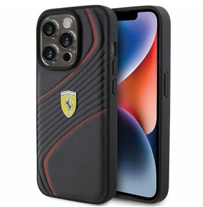 Ferrari FEHCP15LPTWK Hülle für iPhone 15 Pro 6.1 Schwarz hardcase Twist Metal Logo