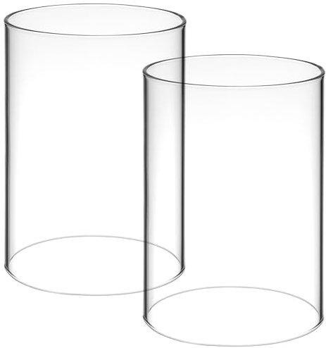 Holibanna 2pcs Clear Glass Cylinder Candle Holders Candle Lampshade Open Ended Hurricane Lamp Shades