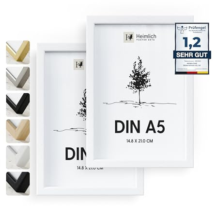 Fotorahmen aus massivem Ayous-Holz – DIN A5 42 x 59,4 cm, Weiß, 2er-Pack | Heimlich® – Robuste Diploma-Poster-Collage-Rahmen Aus Holz – Wandhalterung Oder Tischaufsteller