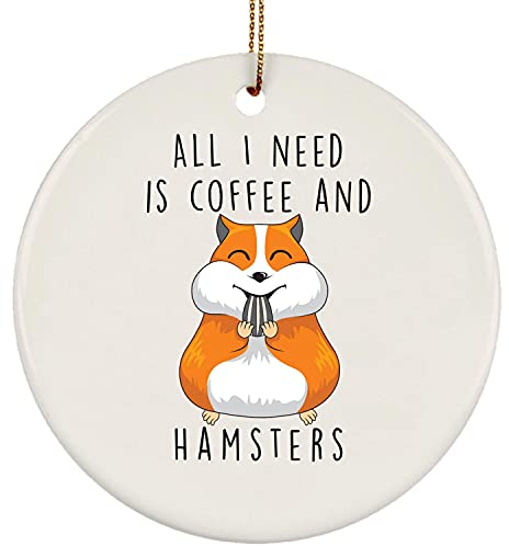 Weihnachtsbaumschmuck 7.3 cm, Hamster, Der Lustig Isst Runde Keramik Ornament Elegant Weihnachtsanhänger Premium Christbaumschmuck Anhänger Für Neujahr Geschenk Holiday Weihnachten