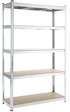Étagère de Rangement à 5 Niveaux, Rayonnage Metallique, Capacité 875 KG, Planches Réglables, Style Industriel pour Garage Atelier Cuisine Salon (Argent, 45 x 120 x 180 cm)