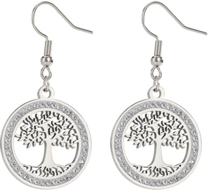 KKJOY Boucles D'oreilles Arbre de Vie en Acier Inoxydable Boucles d'oreilles pendantes Arbre de Vie Bijoux Amulette Inspiratrice Cadeaux Spirituels pour Femmes Hommes