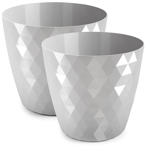 PECZEKO Pot de Fleurs Brillant, Pot de Fleurs en Plastique, Pot de Fleurs décoratif pour Grandes et Petites Fleurs, Lot de 2 Pots de Fleurs, Pots de Fleurs, Pots à Herbes, (2 pièces) Gris, ø 25 cm