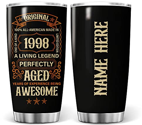 Insulated Travel Mug 590ml Tumbler Reusable Thermal Coffee Cup for Valentine's Day Sister Mom Customized Happy 25Th Birthday - Vintage Made in 1998