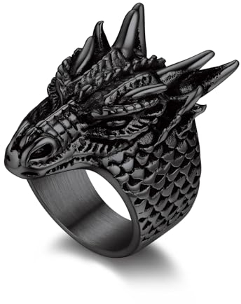 Bandmax Schlange Ring Edelstahl Drachenring Herren Bandring Schwarz Größe 54 MM Siegelring Gotik Schmuck