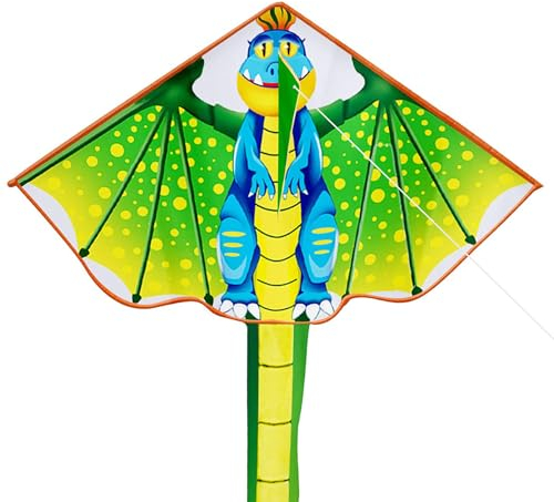 Kinder Dinosaurier Drachen Flugdrachen für Kinder und Erwachsene, Drachenset Leichtwind Flugdrachen Einleiner Flugdrachen Freien Beach Drachen mit Drachenschnur und langem Schwanz, Grün