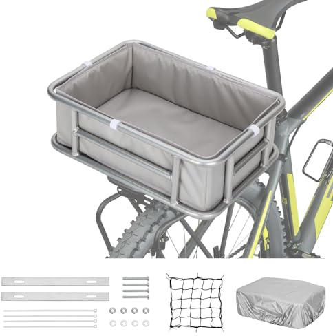 Verbesserter großer silberner Heckfahrradkorb mit Gepäcknetz und silberfarbener verdickter Auskleidung, universeller Fahrrad- und E-Bike-Heckkorb, Versand am selben Tag