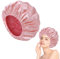 Fentar Shower Cap, Waterproof Triple Layer Shower Cap for Women with Microfibre Liner, Practical Bathing Accessories, Reusable Soft Hair Wrap for Long Hair (Pink)