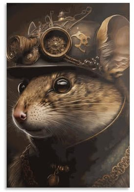 Steampunk Mouse Poster Canvas Painting Wall Art Nordic Prints For Home Decor Picture Gifts Women Men 08x12inch(20x30cm)