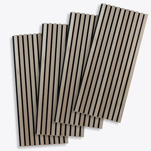 PROVISTON Lot de 4 panneaux acoustiques en bois - 120 x 60 cm - Panneaux muraux en chêne naturel 3D - Lamelles en MDF - Aspect bois - Fond en feutre