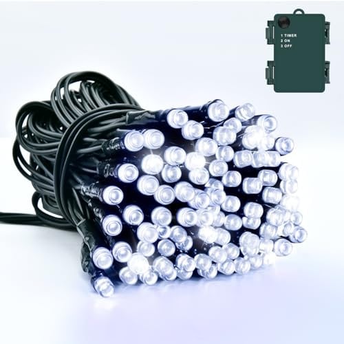 Dalugo Fairy Lights Battery Operated, 3M 30 LED Cool White Battery Christmas Lights with Timer, IP65 Waterproof String Lights Battery Powered for Indoor Outdoor Wedding Xmas Decorations(Green Wire)