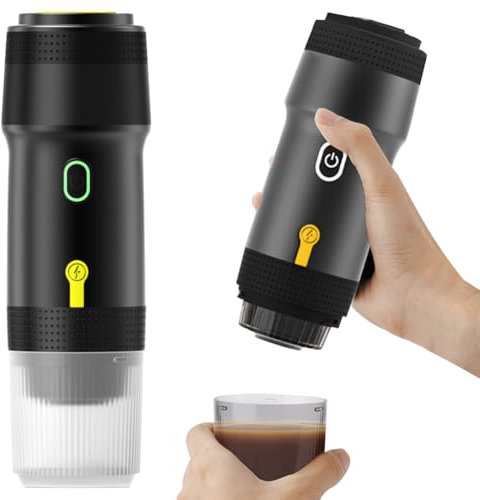 Machine à Café Portable Espresso, 3 en 1 Voyage Cafetière Rechargeable 12V, Compatible avec les Capsules, Machine à Café Électrique Sans Fil pour Camping, Voyage, RV, Randonnée, Bureau (Noir)