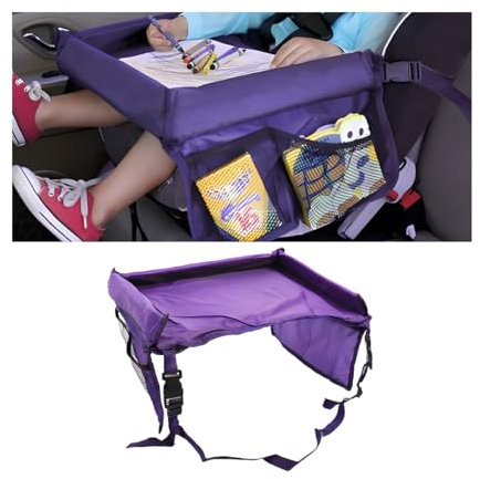 CGEAMDY Multifunktionaler Autositz-Tablett, Kinder Reise Autositz Tablett, Kinder-Reisetablett, Autositz Schoßtablett, Tisch Mit Stauraum Für Kinder Für Autositz Kinderwagen Flugzeug(Lila)