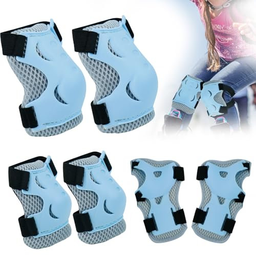 momgyaamz Inliner Schoner Kinder, Protektoren Kinder für Skateboard, Roller, Skates und Fahrrad, Schoner Inliner Kinder Set, Knieschoner Kinder Schutzausrüstung, Schützer Inliner Kinder, Blau, 1 Satz