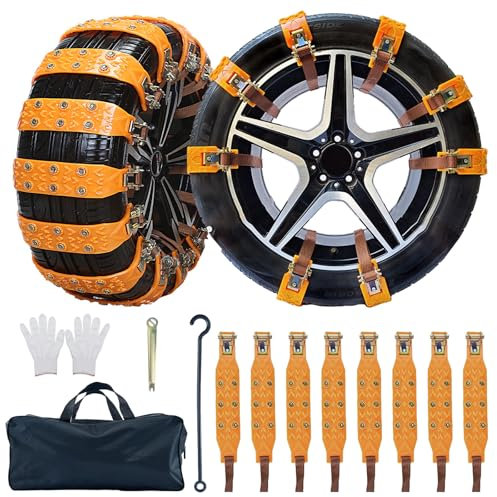Schneeketten Universal, 8 Stück für Reifenbreite 165-285mm, Anfahrhilfe Anti-Rutsch Ketten für Meisten PKW LKW SUV, Winter Reifenketten