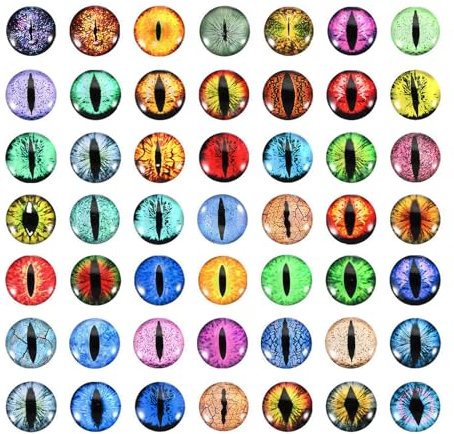 PATIKIL 12mm Dragon Eyes, 100 Pcs Round Glass Eyes Animals Crochet Eyes for Clay Doll Making Craft DIY Findings Jewelry Making, Mixed Colors