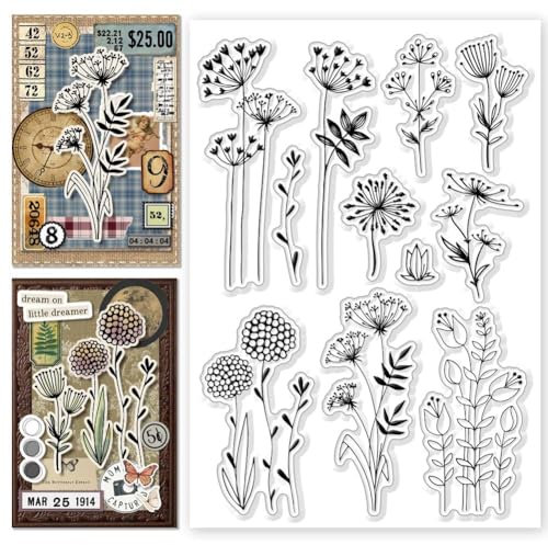 CHGCRAFT Löwenzahn Clear Stamps Blätter Blumen Transparent Stempel Löwenzahn Silikon Clear Stamp Dichtungen für Karten machen DIY Scrapbooking Foto Dekoration