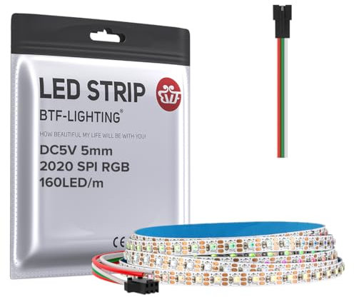 BTF-LIGHTING SMD2020 RGB IC Individuell Adressierbare LED-Streifen DC5V 1M 160LEDs 5mm Breite Schmales Band Flexible Traumfarbe Dünnes Seil IP30 Nicht Wasserdicht für DIY Dekoration (nur Streifen)