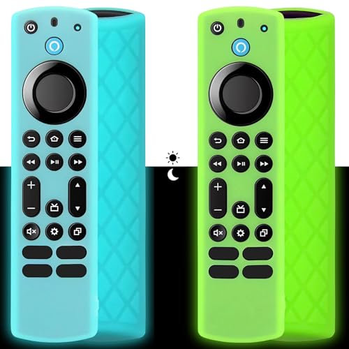 Momowin 2 Silikon Fernbedienungsabdeckungen,Kompatibel mit Fire TV Stick 4th Generation,Toshiba Fernbedienung,rutschfeste Silikon Schutzhülle (Grün + Blau)