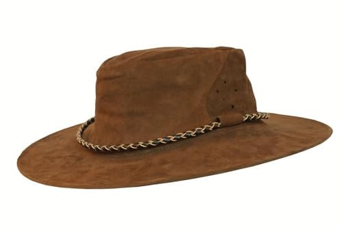 Australischer Outdoor Reise Koffer Hut aus Känguruleder in braun und Rust, Sonnenschutz für Damen und Herren Farbe braun, Größe XXL I 62-63 cm