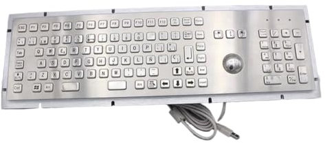 Teclado Industrial de Acero Inoxidable 107 con ratón trackball Integrado y Teclado numérico Compatible con Varios Sistemas(Spanish Layout)