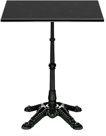 blumfeldt Bistrotisch – 60x60 cm Marmortischplatte, Wetterfest, Gusseisenfuß, Jugendstil-Design, Outdoor & Indoor, Stabiler Stand