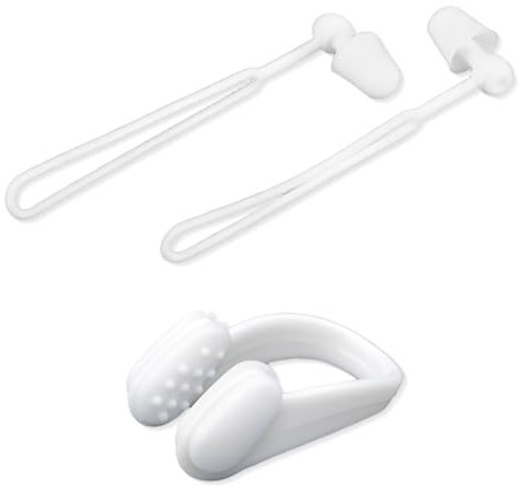 pinzas nariz natacion antideslizante de 3 piezas con 1 par de tapones antipérdida, con caja de almacenamiento, para adultos y niños (blanco).