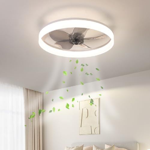 Ventilatori da soffitto con lampade Ventilatore LED Plafoniere moderno LED dimmerabile con telecomando illuminazione fan silenzioso Lampadario soffitto Sala Ristorante Soggiorno Luci 50cm(bianca)