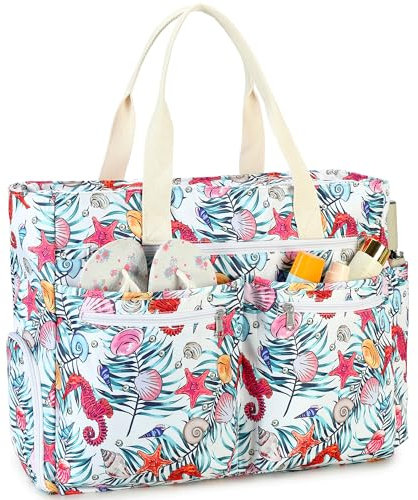 Borsa Da Spiaggia XXL, Beach Bag Grande con Scomparto per Scarpe Impermeabile a Prova di Sabbia, Weekender da Donna Pieghevole e Ultraleggera con Cerniera per Viaggi Vacanze Palestra (Conchiglia)