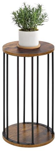 HDANI Rund Pflanzenständer Metall 35cm,Solider und Robuster Blumenständer für Wohnzimmer, Garten,Balkon, Blumenhocker Holzfür,Vintagebraun-Schwarz
