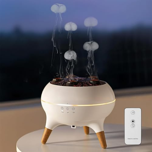 Fesatccoz Dynamic Jellyfish Aromatherapy Humidifier 250ml 7 Colors 2 Spray Modes Cool Mist Essential Oil Diffuser with Music Sync and Remote Control
