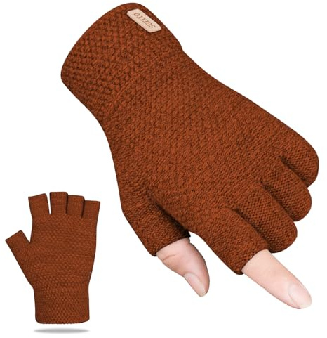 SUTIYO Fingerlose Handschuhe Herren Damen, Kaschmir Strick Handschuhe Warme Ohne Finger, Fingerless Gloves Winterhandschuhe Arbeits Autofahren Radfahren Sport（Orange）