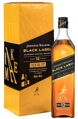 Johnnie Walker Black label Coctel Kit, Whisky escocés blended 12 años, 700 ml