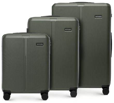 WITTCHEN Stripes Line Kofferset 3-teilig | ABS-Hartschalenkoffer, 4 Rollen 360° | Koffer Set Handgepäck/Mittel/Groß (36/65/96 l) | Zahlenschloss & Teleskopgriff | Farbe: Khaki
