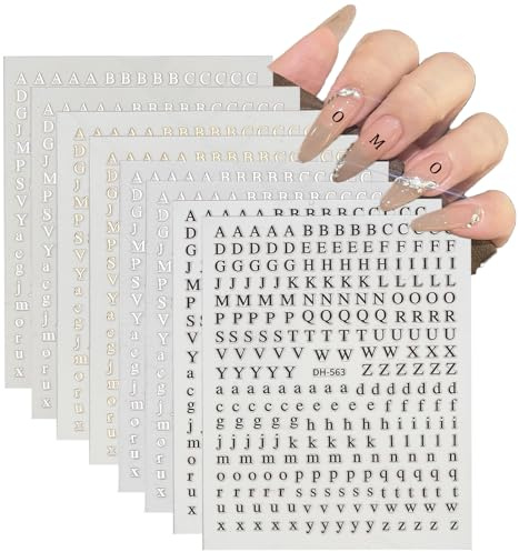 NICENEEDED 8PCS Letters Nail Art Stickers, English Alphabet Nail Decals 3D Self-Adhesive Metallic Nails Sticker, Alphabet Nails Art Supplies for Women DIY Nail Decoration Manicure