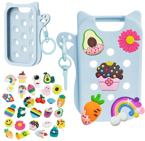 Silikon kompatibel mit Touchland Händedesinfektionsmittel Spray, 30 Charms und 1 Schlüsselanhänger, Schutzhülle mit Schlüsselanhänger, blau, 6.0*2.0*10.0