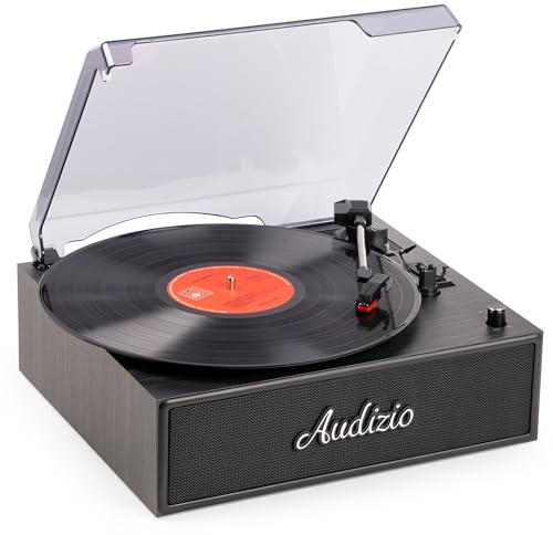 Audizio Reno Retro Vinyl Record Player – Wood Finish, Bluetooth receiver, 3 Speeds, Manual/Auto Stop Tone Arm, Ceramic Stereo Cartridge, Built-in Full-Range Speakers, RCA Line Out, Dust Cover – Black