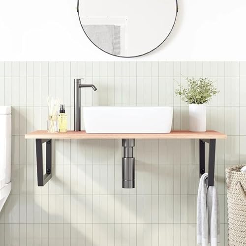 Eleganz Waschtischplatte mit Halterung aus Stahl und massivem Eichenholz - Badezimmermöbel-Set für Waschtisch und Waschbecken - Langlebig und stilvoll