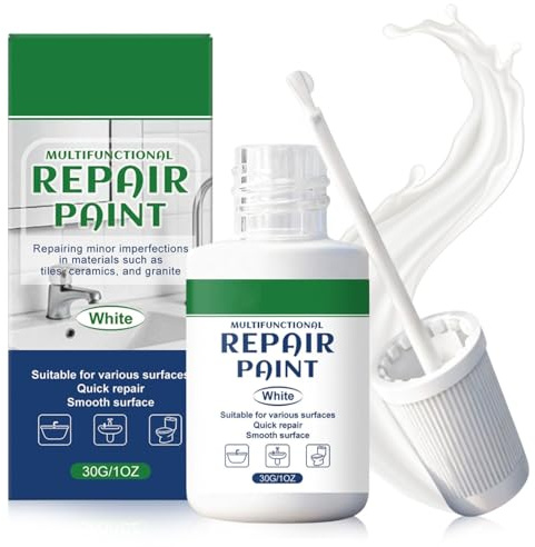 llikknve White Enamel Touch Up Paint with Brush, Bath Enamel Repair Kit for Scratches, Cracks on Bathtubs Toilets and Ceramic Sinks (30g)