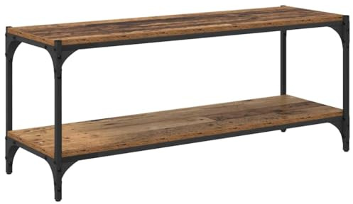 FWIKDUN Rustic Old Wood TV Cabinet 100x33x41 cm with Iron Frame, Engineered Wood Shelves, Freestanding Storage Sideboard for Living Room, Home Office