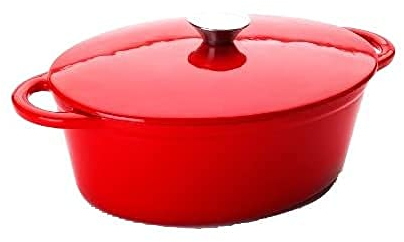 IBILI 726027R Kasserolle oval mit Deckel 27x21x10 cm in rot, Gusseisen, 21 cm, 2-Einheiten