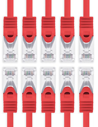 1aTTack.de 1m - rouge - 10 pièces câble réseau CAT.7 câble patch Sftp (câble brut) (SET) 10000Mbit/s - 500 MHz assemblé avec 2 fiches RJ45 Cat6a