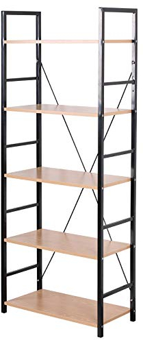 eSituro Standregal Bücherregal Metallregal Küchenregal Treppenregal Leiterregal Stufenregal Aufbewahrungregal 5 Ablagen Metall+MDF 60x28x148CM SSTR0048