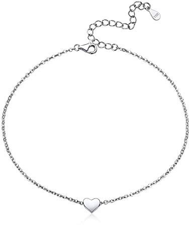 ChicSilver 925 Sterling Silver Heart Anklet for Women Summer Beach Jewelry Charm Foot Ankle Bracelet Adjustable