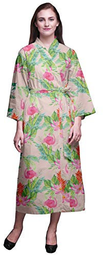 Bimba Saumon Rose Clair Floral Flamants Roses, Les Feuilles et nénuphar Longues Robes Kimono imprimées pour Femmes Robes de Demoiselle dhonneur Peignoirs en Coton L
