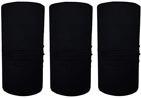 Hilltop 3 x Motorrad Multifunktionstuch in Unifarben, Schlauchtuch, Sport-Halstuch, Bandana / 3-er Set, Unifarben:Black