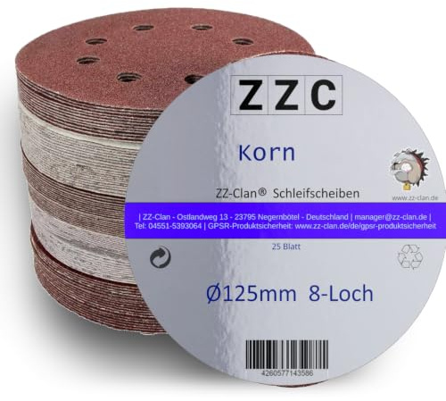 ZZC - Schleifscheiben 125 mm Klett 8 Loch - 25 Stück - P 40-240 - (K80) | Schleifpapier Set - 25 Schleifblätter für Exzenter-Schleifer - Bestleistung